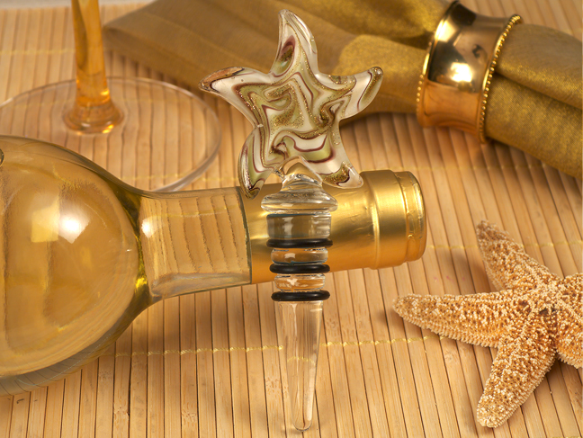 Murano Art Deco Starfish Design Stopper Gold And White Colors