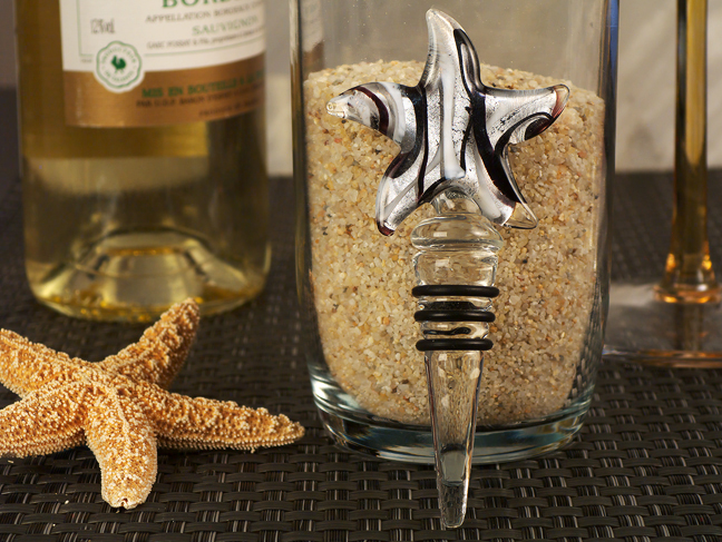 Murano Art Deco Starfish Design Stopper Silver And Black Color Glass