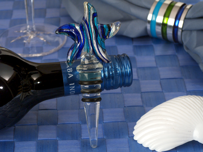 Murano Art Deco Starfish Design Stopper Silver And Blue Color Glass