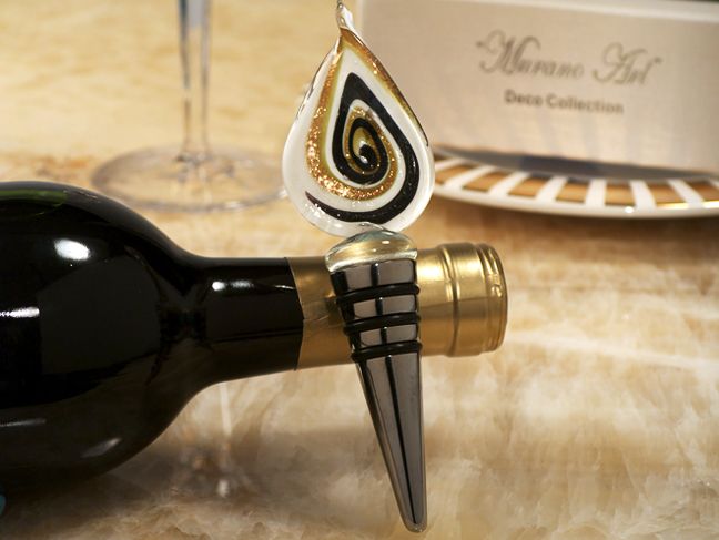 Murano Art Deco Collection Tear Drop Design Wine Stopper -Gold
