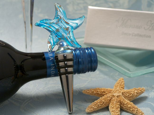Murano Art Deco Collection Starfish Wine Stopper -Ocean Blue