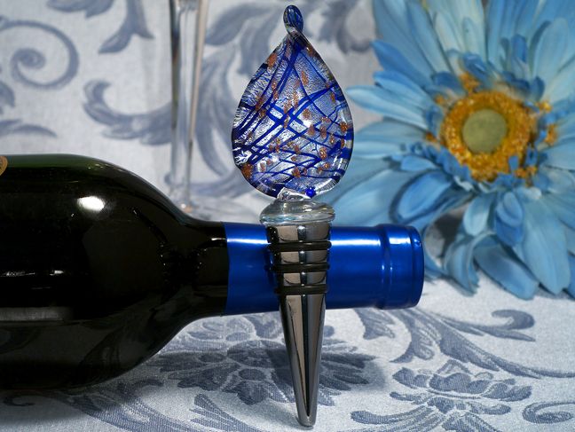 Murano Art Deco Collection Tear Drop Design Wine Stopper -Blue