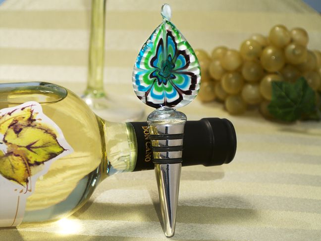 Murano Art Deco Collection Tear Drop Design Wine Stopper -Flower