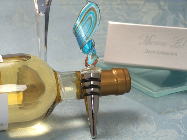 Murano Art Deco Collection Blue And Gold Swirl Design Wine Stopper