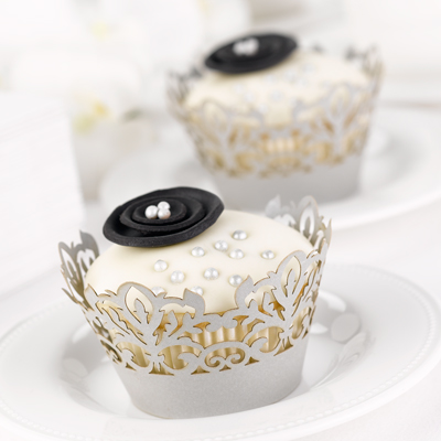 Silver Damask Cupcake Wraps (Set of 25)