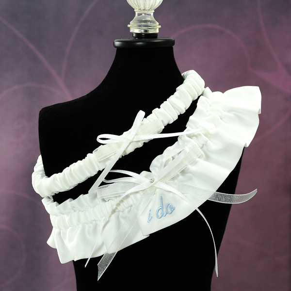 Embroidered "I Do" Wedding Garter in White