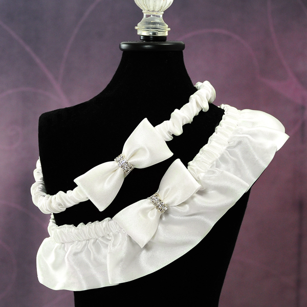 Silk Wedding Garter with Rhinestones in White
