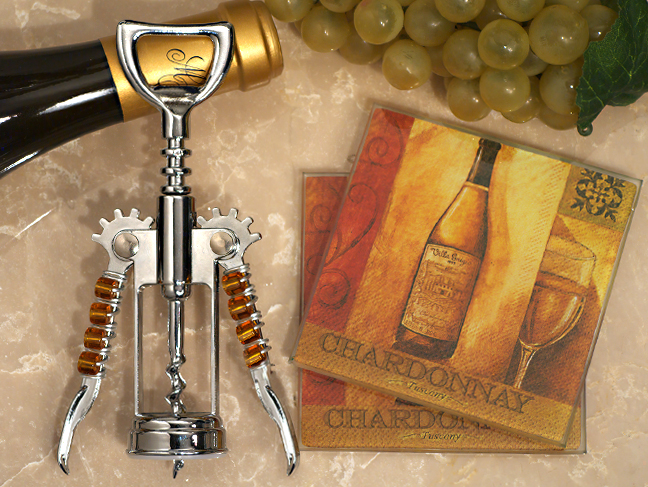 Murano collection White wine design Coaster and bottle opener set