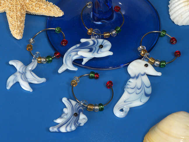 Murano art collection Beach theme design wine charms set