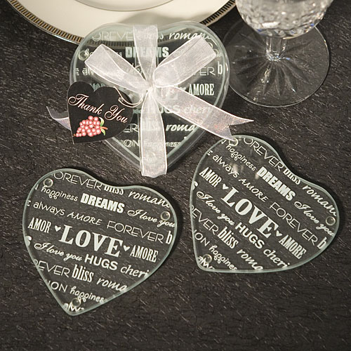 Heart Design Glass Coaster Favors (set of 2)