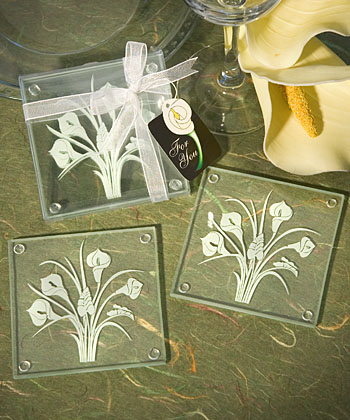 Calla Lily Bouquet Design Glass Coaster Sets (Set of 2)