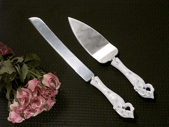 Calla Lily Cake And Knife Set -Crystal Accent