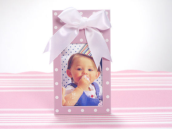 2X3 Pink W/ Dots Frame W/ White  Satin Bow
