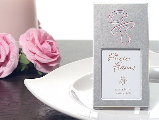 Silver Photo Frame W/ Pink Pacifier
