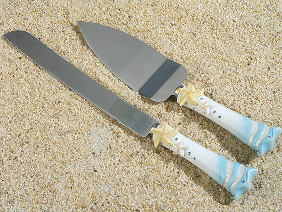 Starfish Beach Theme Cake And Knife Server