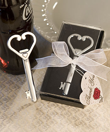 Heart Accented Key Bottle Opener Favors