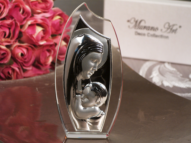 Crystal Arch Shaped Glass Madonna Icon