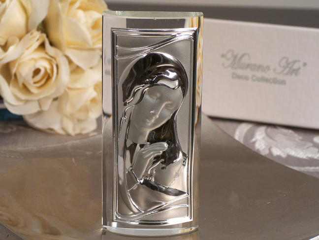 Crystal Rectangular Shaped Glass Madonna Icon