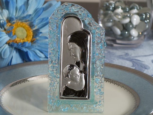 Murano Art Deco Blue Pebble Curved Arch Design Glass Icon