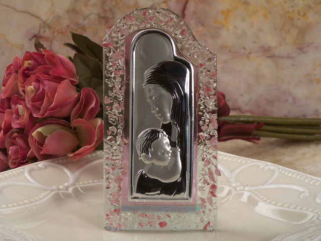 Murano Art Deco Pink Pebble Curved Arch Design Glass Icon