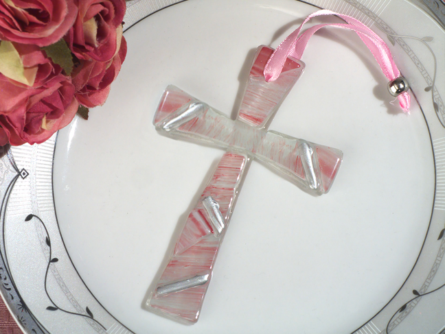 Murano art deco cross collection pink and silver design