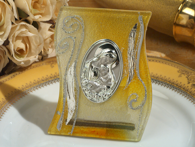 Murano style Icon favor golden yellow and silver s-shaped glass design