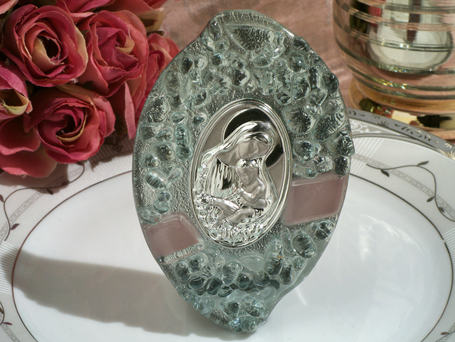 Murano deco collection icon pink and silver pebble glass design