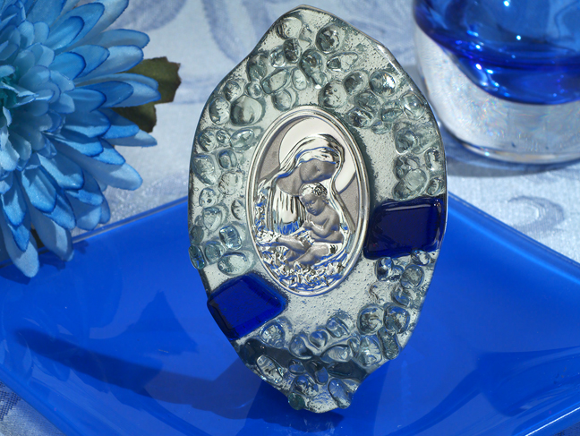 Murano deco collection icon blue and silver pebble glass design
