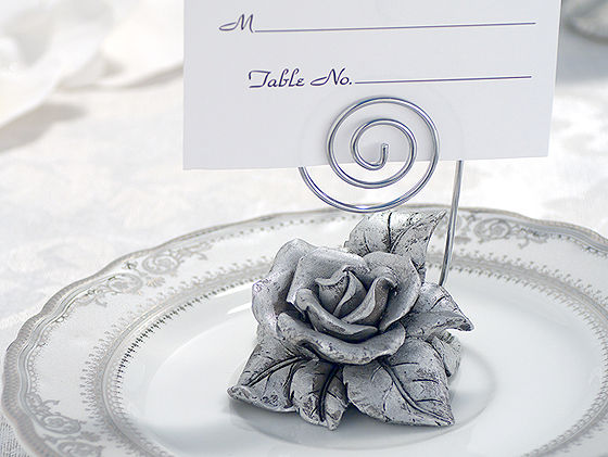 Pewter Rose Place Card Holder