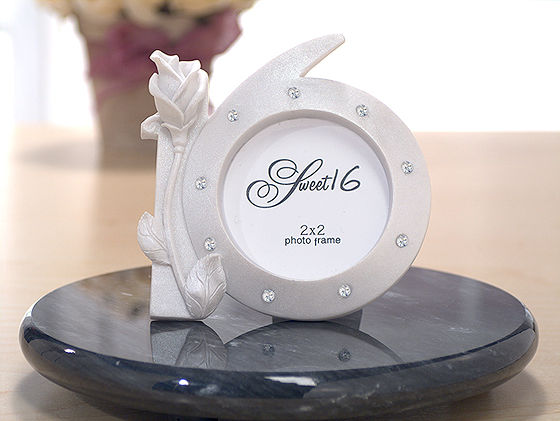 2X3 Photo Frame Sweet 16 Shape Pearl White Color W/ Stones