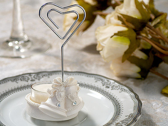 Place Card Holder / Candle Holder W/ T-Light Wedding Bells W/ Clear Stones