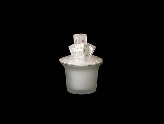 Glass Candle W/ Abc Blocks Top W/ Pink Crystals