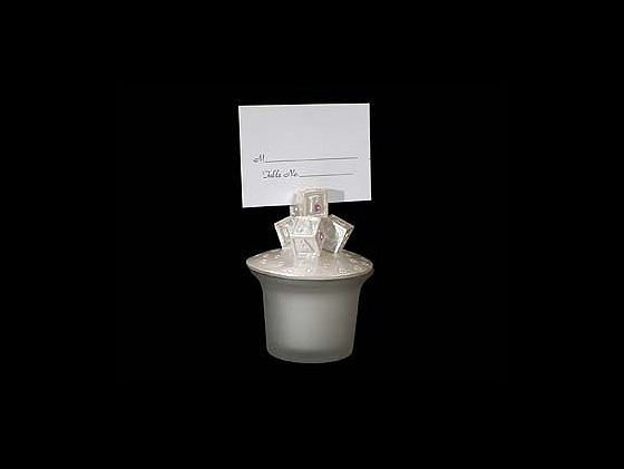 Glass Candle / Place Card Holder W/ Abc Blocks Top W/ Pink Crystals