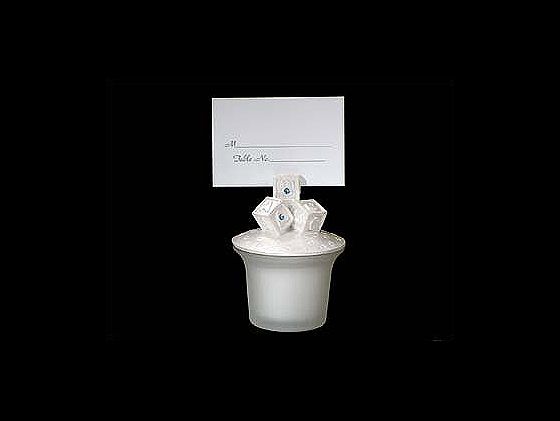 Glass Candle/ Place Card Holder W/ Abc Top W/ Blue Crystals