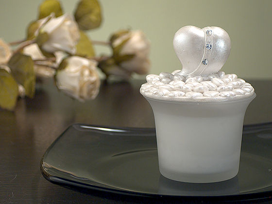 Glass Candle W/ Hearts Top W/ Clear Stones