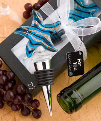 <em>Murano Glass Collection</em> starfish design wine bottle stoppers