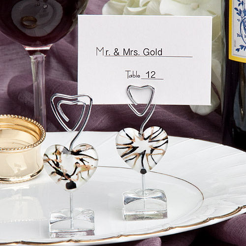 Murano Glass Collection white heart  design place card holders