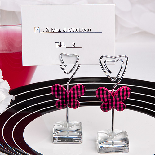 Pink butterfly design place card/photo  holders