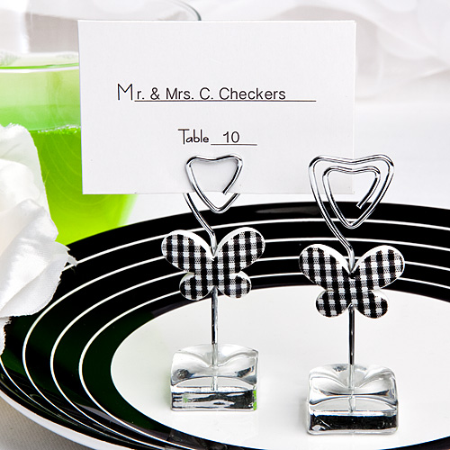 White and black butterfly design place  card/photo holders