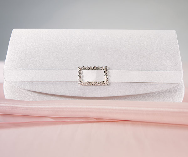 White Satin Crystal Buckle Evening Bag