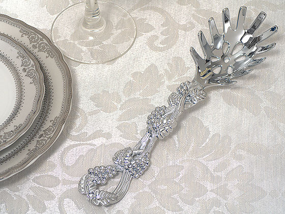 Signature Collection By Cassiani Chrome Pasta Server With Grapes Design