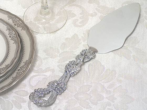 Signature Collection By Cassiani Chrome Cake Server With Grapes Design