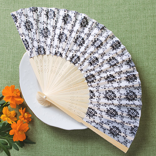 Elegant Silk Fan with Damask Design
