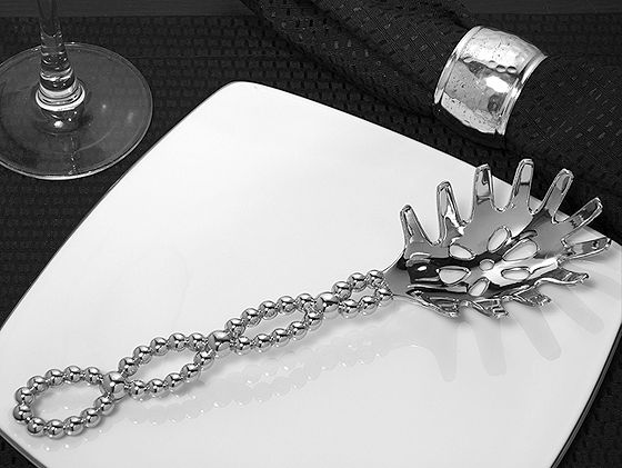 Signature Collection By Cassiani Chrome Pasta Server With Beaded Design Handle