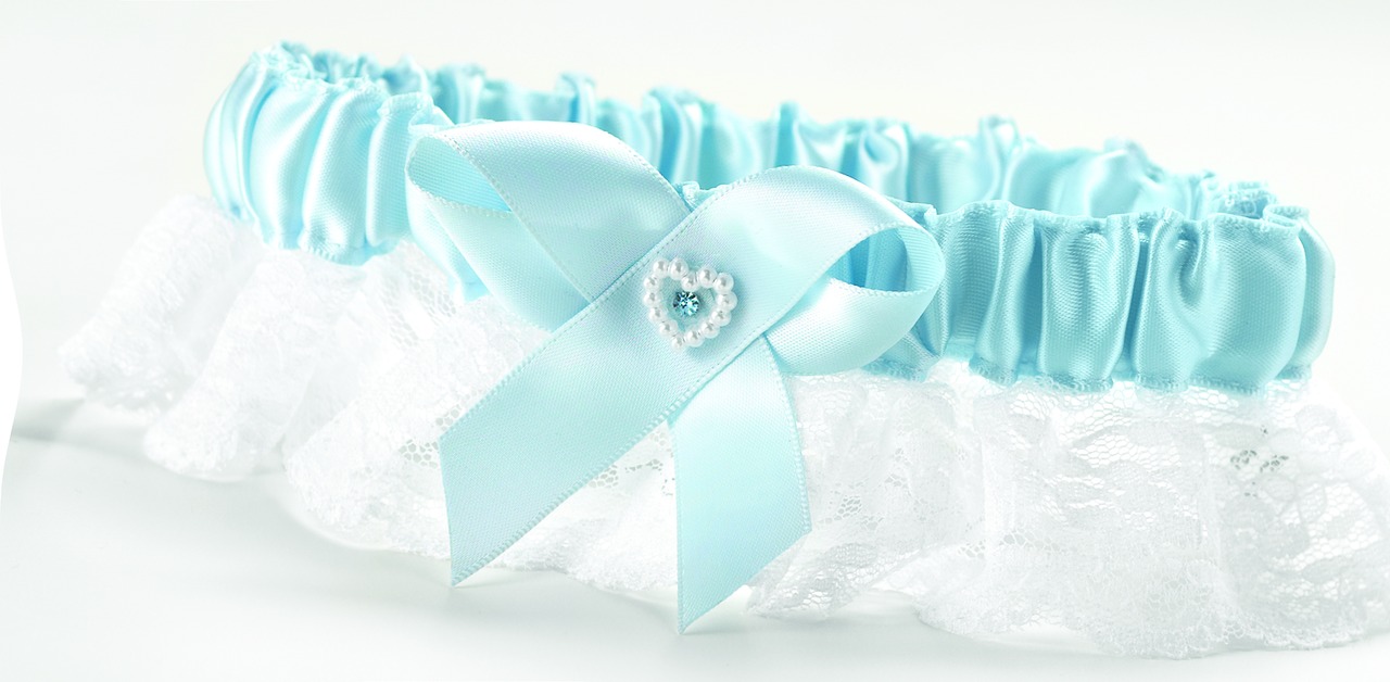 Blue Double Heart Garter Wide Lace