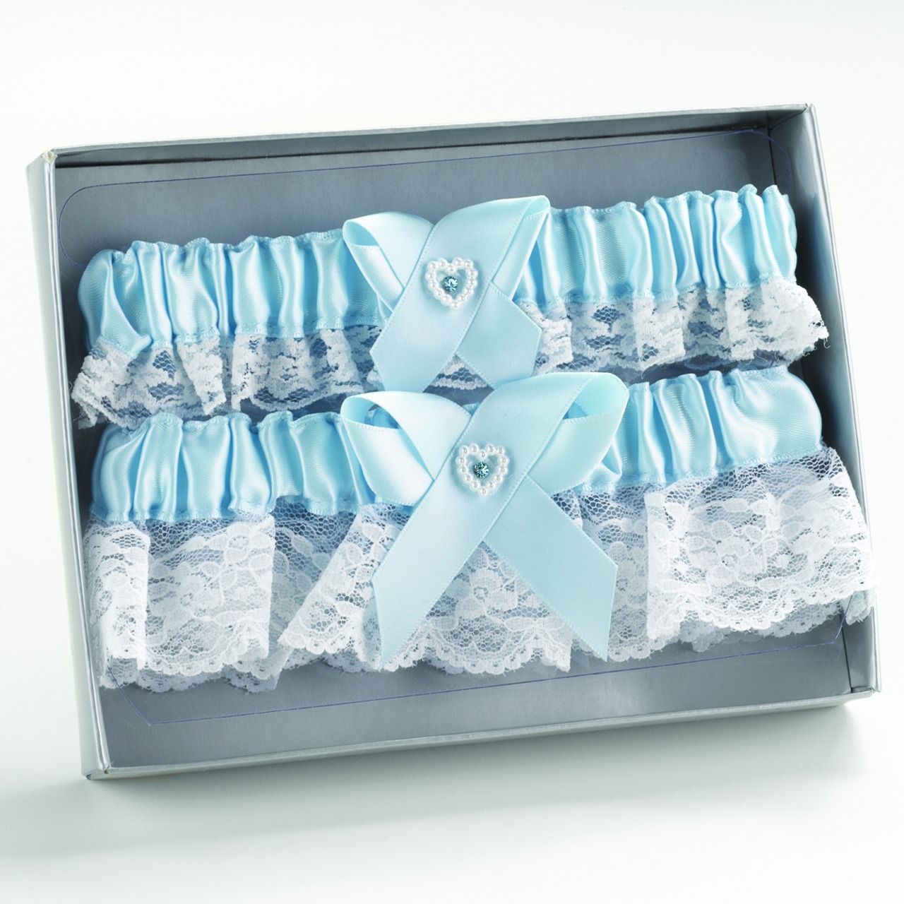 Blue Heart and Rhinestone Garter Set