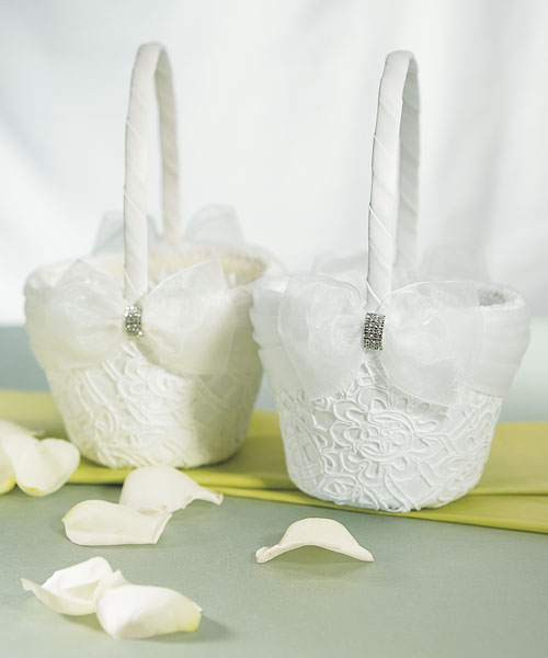 Bridal Tapestry Flower Girl Basket - White
