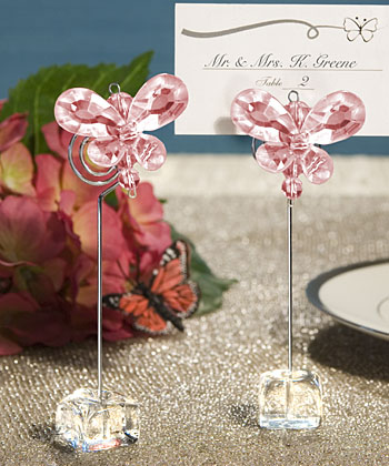 Exquisite Pink Crystal Butterfly Place Card Holders