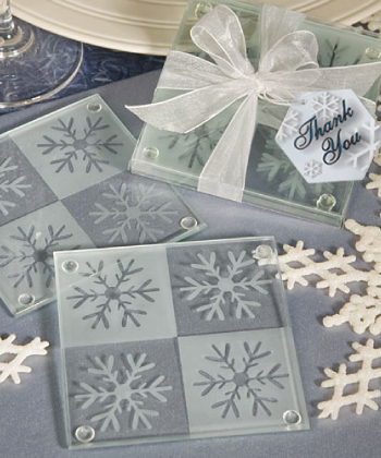 Lustrous snowflake glass coaster set