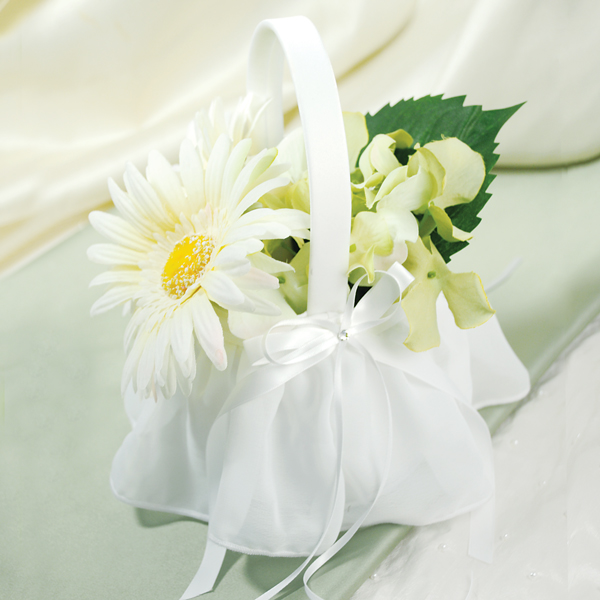 White Elegant Chiffon Flower Girl Basket